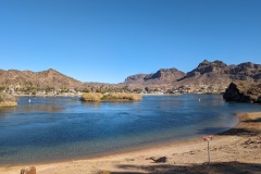 Small Island creates a calm bay for swimming, CA is on the other side