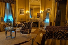 Elaborate bedroom: I loved the blue light coming thru the curtains