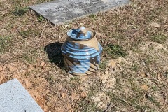 Virginia's ashes, in a ceramic pot I gave her years ago.