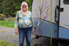 Redbud tree and me, leaves still tiny