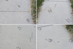 Assorted footprints on walkway to the FG Building