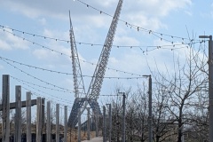 The Scissortail Bridge, officially the Skydance Bridge, is located in downtown Oklahoma City at Scissortail Park.
