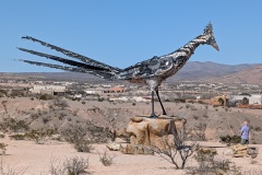 Road Runner Sculpture - made of recycled materials - 20' tall - near Las Cruces NM