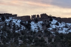 Rock formations and snow, looking east